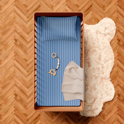 Duvet cover + pillowcase baby in cotton satin - Jacquard woven - Dobby stripe blue