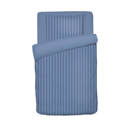 Duvet cover + pillowcase baby in cotton satin - Jacquard woven - Dobby stripe blue 100 x 135 cm + 40 x 60 cm