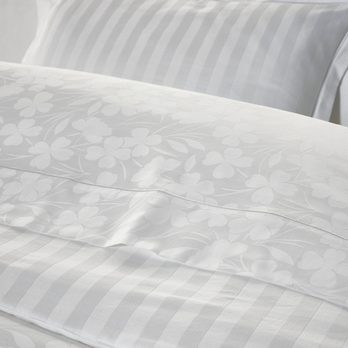 Pillowcase(s) cotton satin - Jacquard woven - Petites Fleurs white