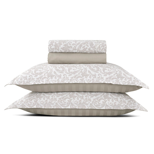 Sheet set : fitted sheet, flat sheet, pillowcase(s) in satin cotton - Romanesque Taupe