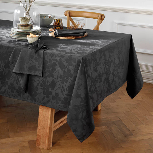 Tablecloth - Jacquard woven - Petites Fleurs gris foncé