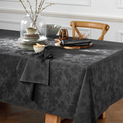 Set of 4 napkins Jacquard woven - Petites Fleurs Dark grey