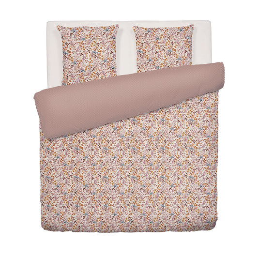 Duvet cover + pillowcase(s) cotton satin - Fleurs des Champs Burgundy