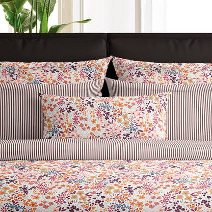 Pillowcase(s) cotton satin - Fleurs des Champs burgundy