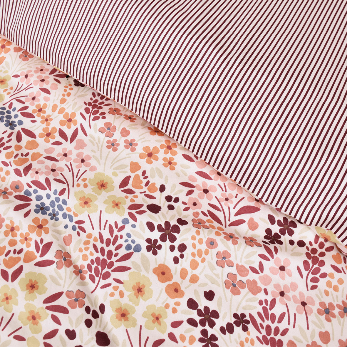 Pillowcase(s) cotton satin - Fleurs des Champs burgundy