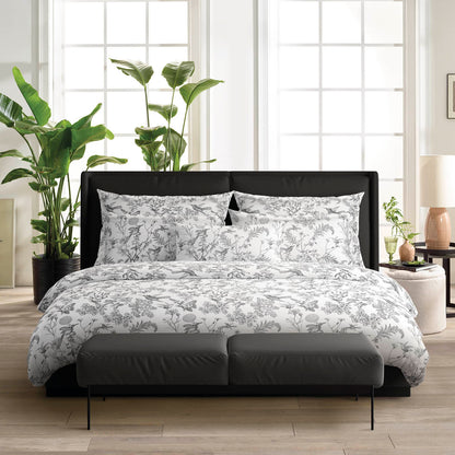 Pillowcase(s) cotton satin - Jardin du colibri Black grey