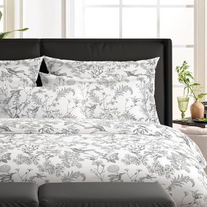 Pillowcase(s) cotton satin - Jardin du colibri Black grey