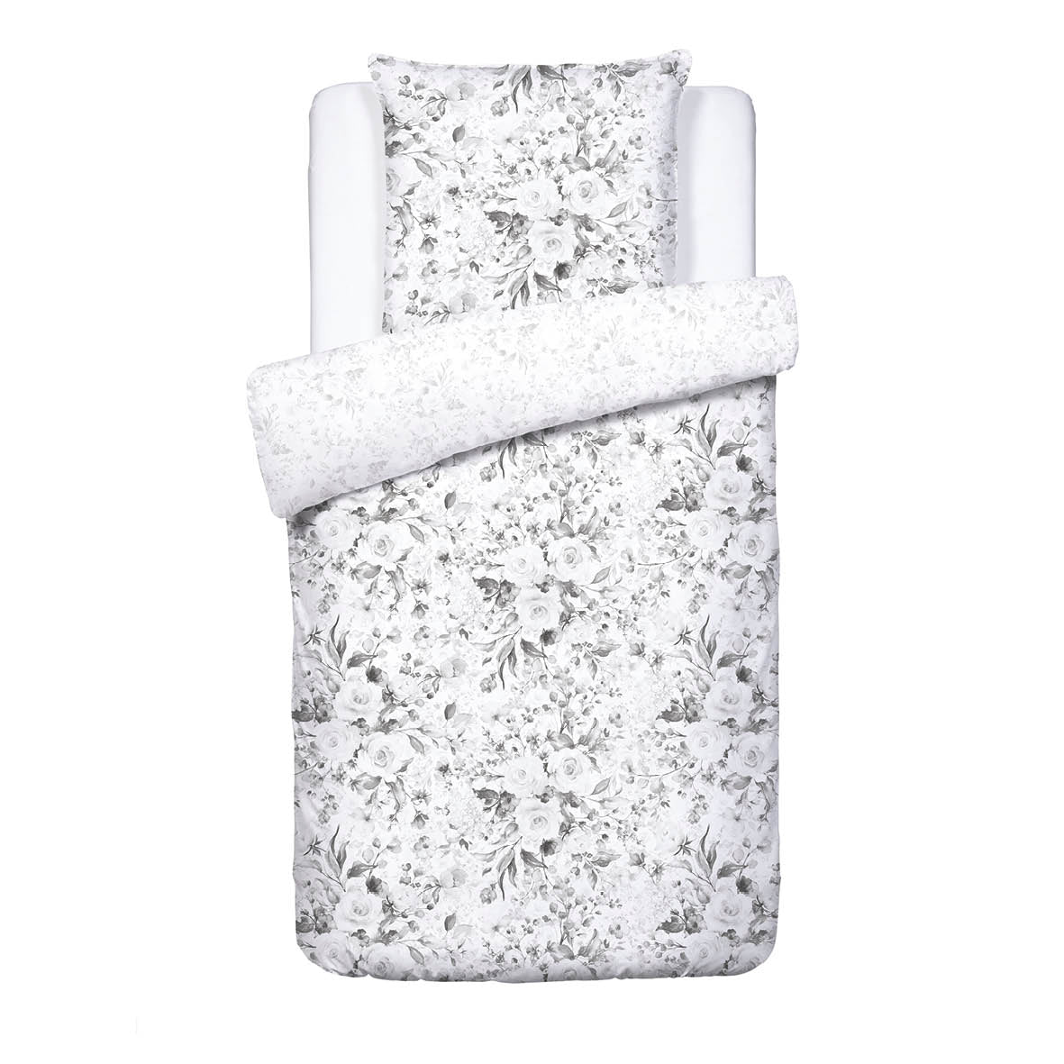 Duvet cover + pillowcase(s) cotton satin - Pétale de rose Black/white