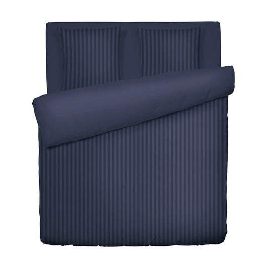 Duvet cover + pillowcase(s) cotton satin - Jacquard woven - dobby stripe dark blue