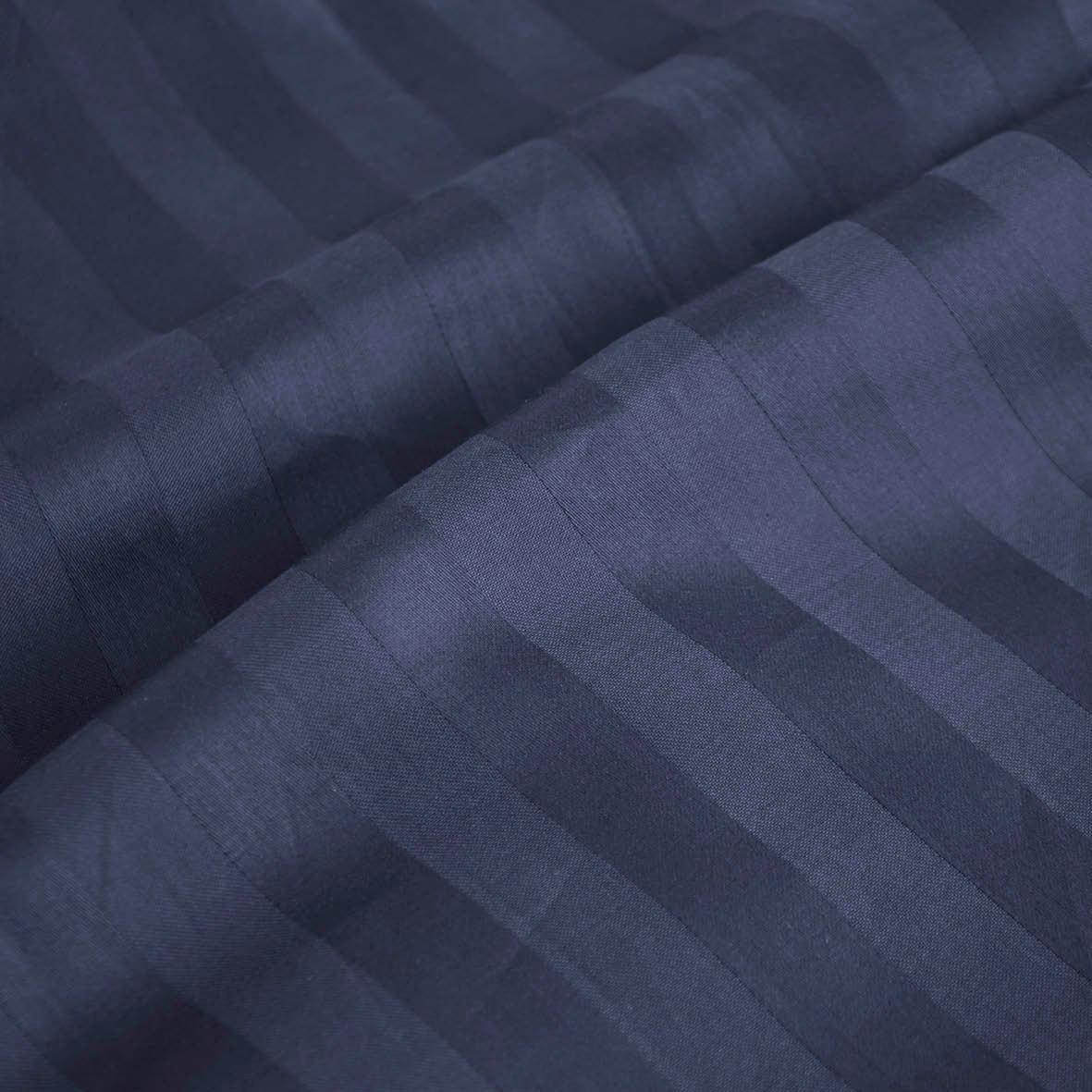 Pillowcase(s) cotton satin - Jacquard woven - dobby stripe dark blue