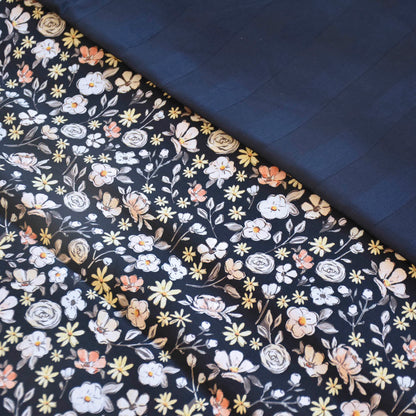 Duvet cover + pillowcase(s) cotton satin - Meadow dark blue