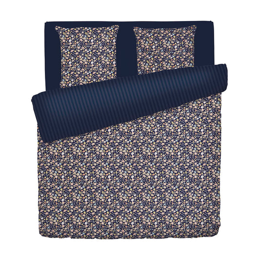 Duvet cover + pillowcase(s) cotton satin - Meadow dark blue