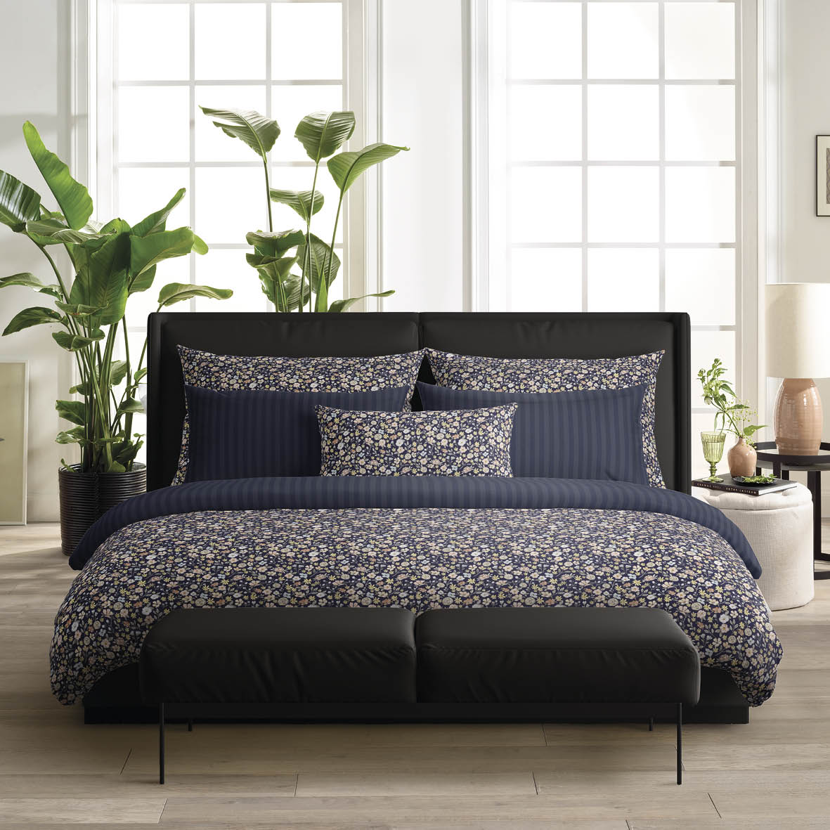 Pillowcase(s) cotton satin - Meadow dark blue