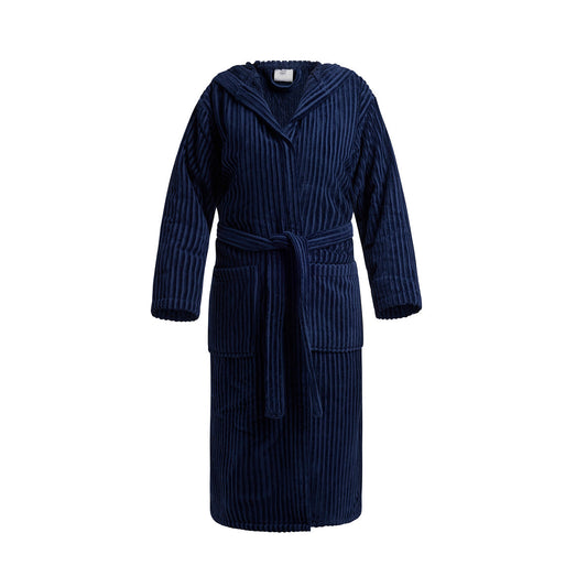 Hooded bathrobe - Rayures tissées Jacquard Dark blue
