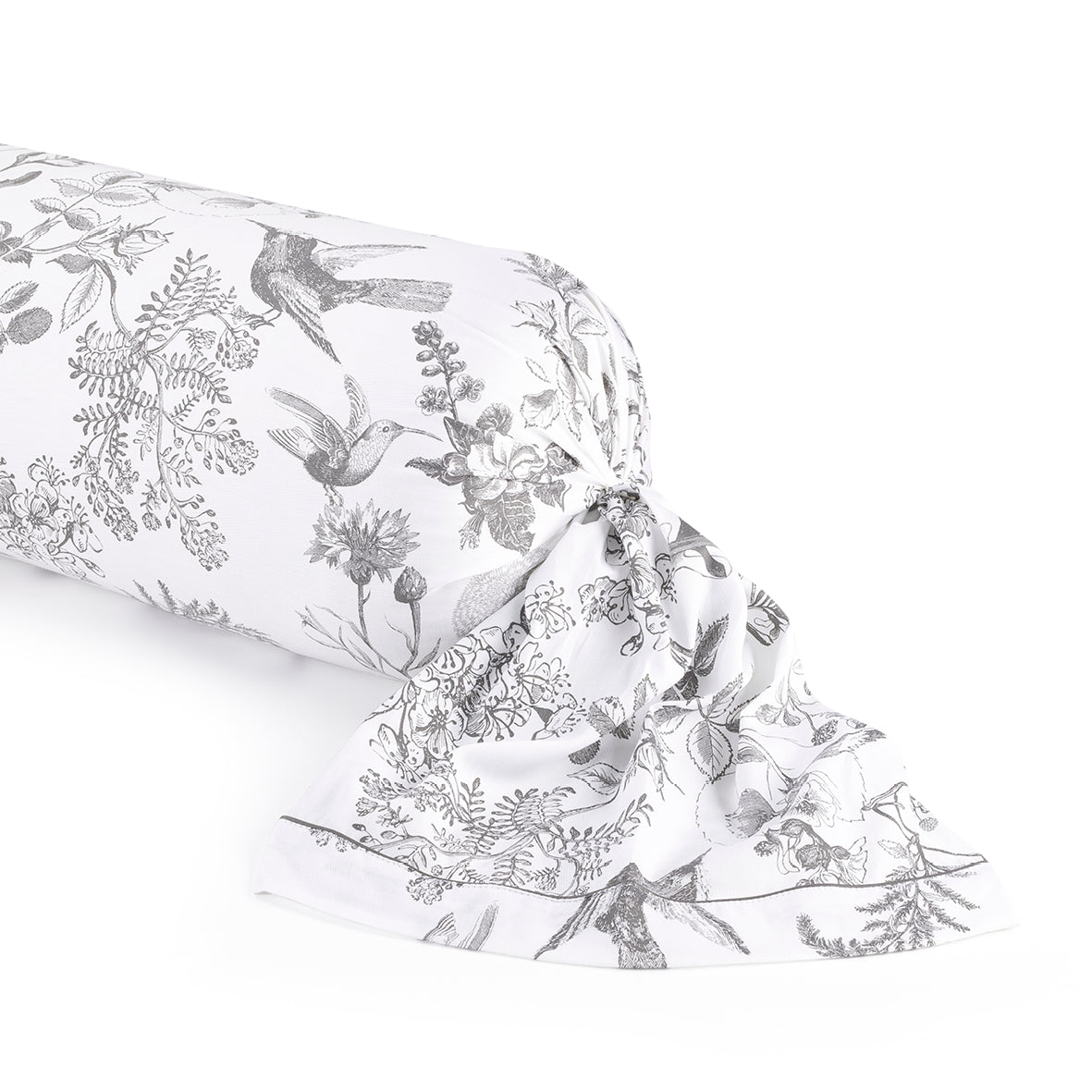 Pillowcase(s) cotton satin - Jardin du colibri Black grey 43 x 210 cm