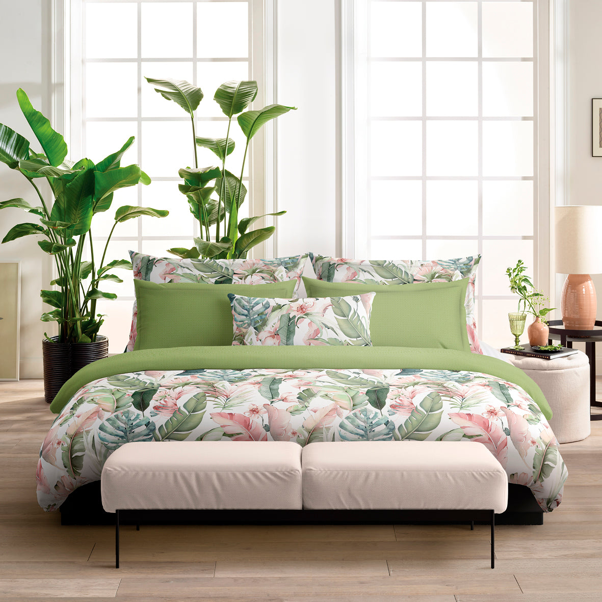 Drap-housse satin de coton - Marie fleurs Vert