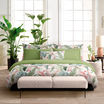 Flat sheet cotton satin - Marie fleurs Green