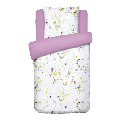 Duvet cover + pillowcase(s) cotton satin - Prairie de fleurs sauvages White / Purple