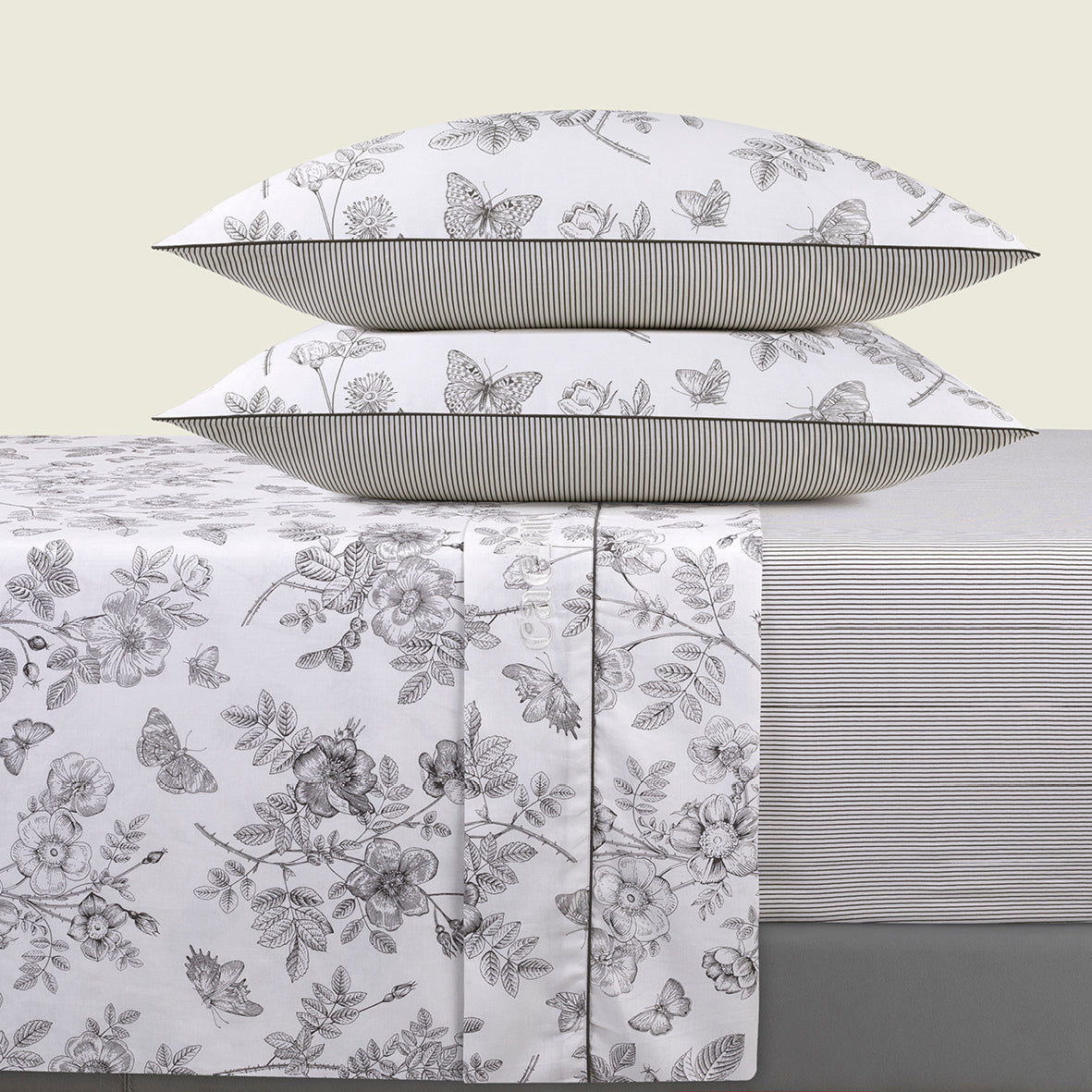 Sheet set cotton satin - Envolée de papillons White