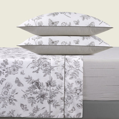 Sheet set cotton satin - Envolée de papillons White