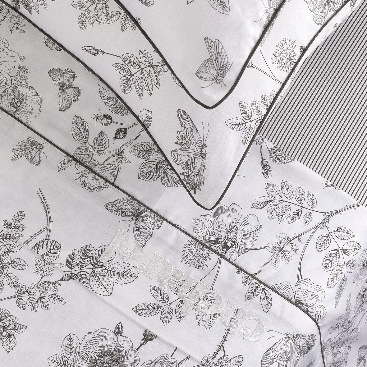 Sheet set cotton satin - Envolée de papillons White