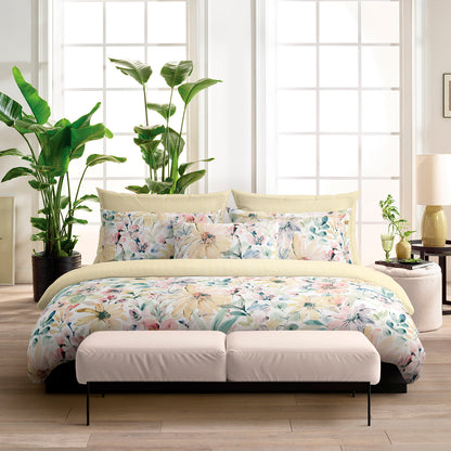 Drap-housse satin de coton - Rayures peintes Jaune