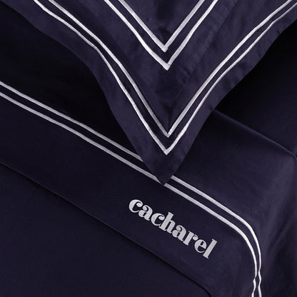 Ensemble de draps satin de coton - La Rochelle Blanc / Bleu foncé