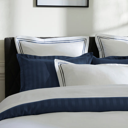 Flat sheet cotton satin - La Rochelle Dark blue / White