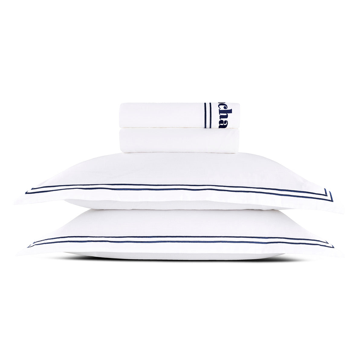 Ensemble de draps satin de coton - La Rochelle Bleu foncé / Blanc