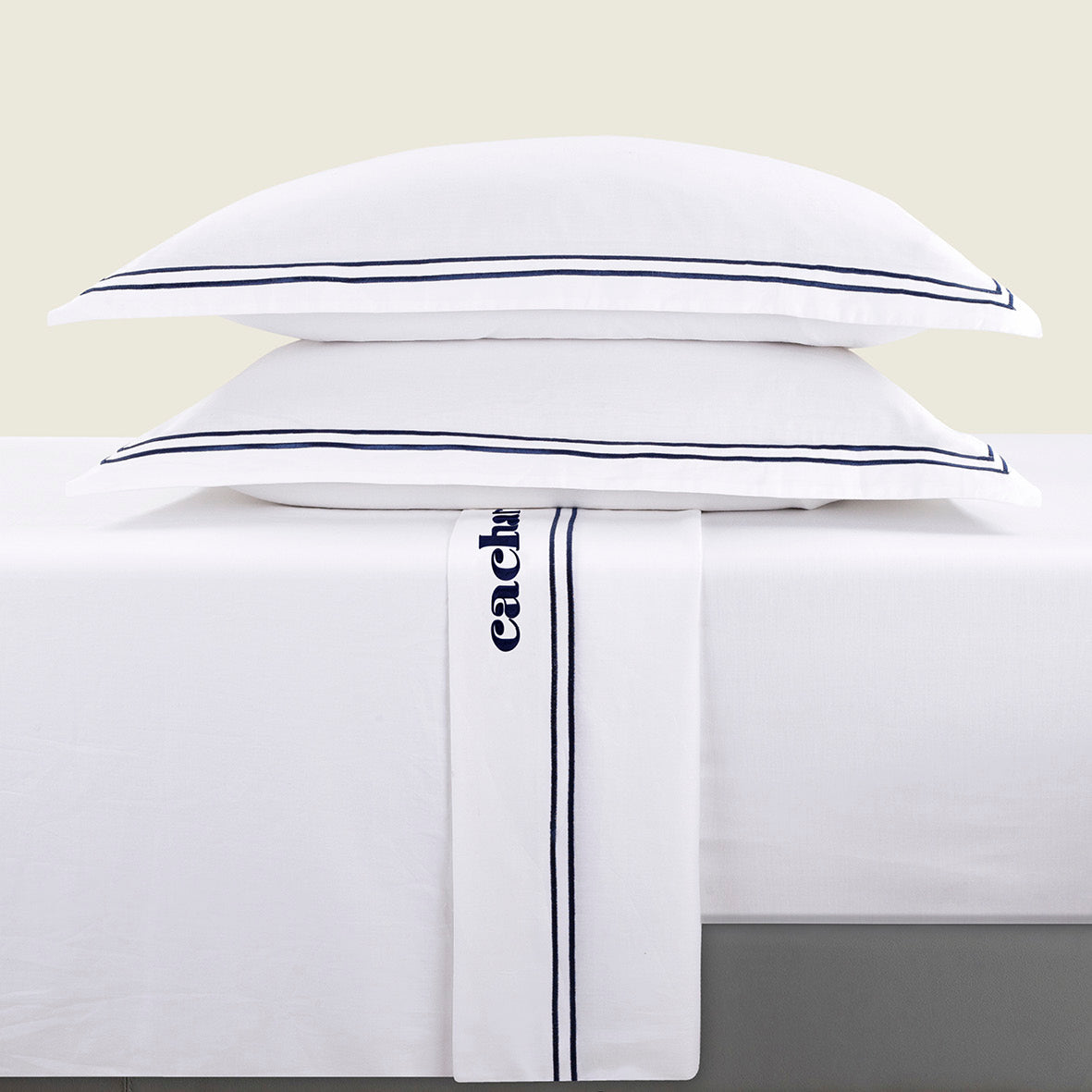 Ensemble de draps satin de coton - La Rochelle Bleu foncé / Blanc