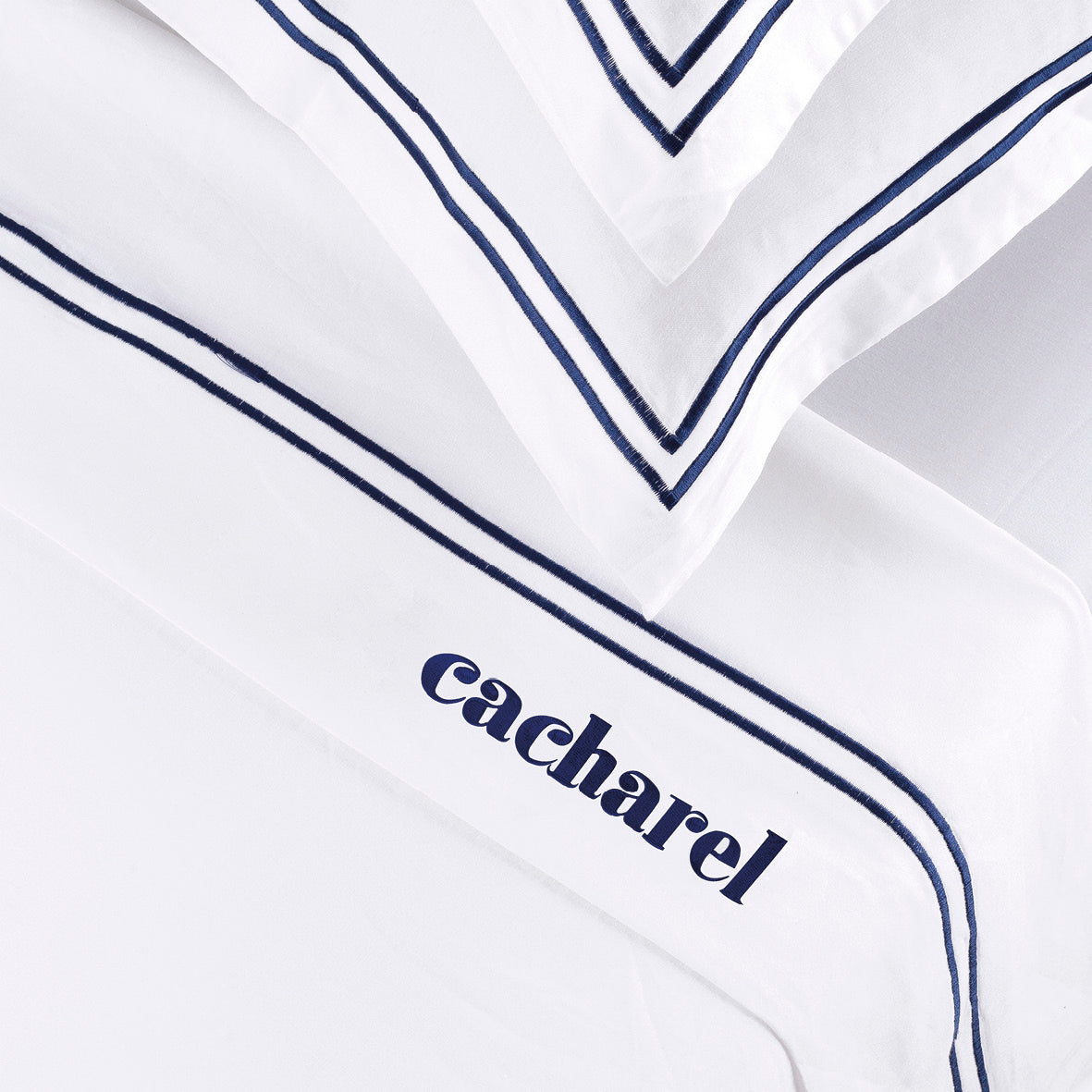 Ensemble de draps satin de coton - La Rochelle Bleu foncé / Blanc