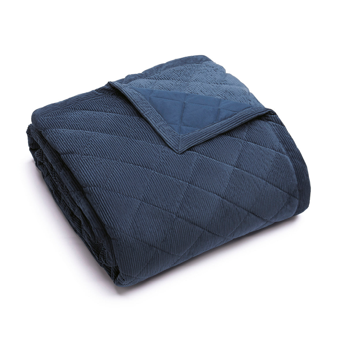 Couvre-lit velours côtelé - Diamond Bleu - 220 x 250 cm