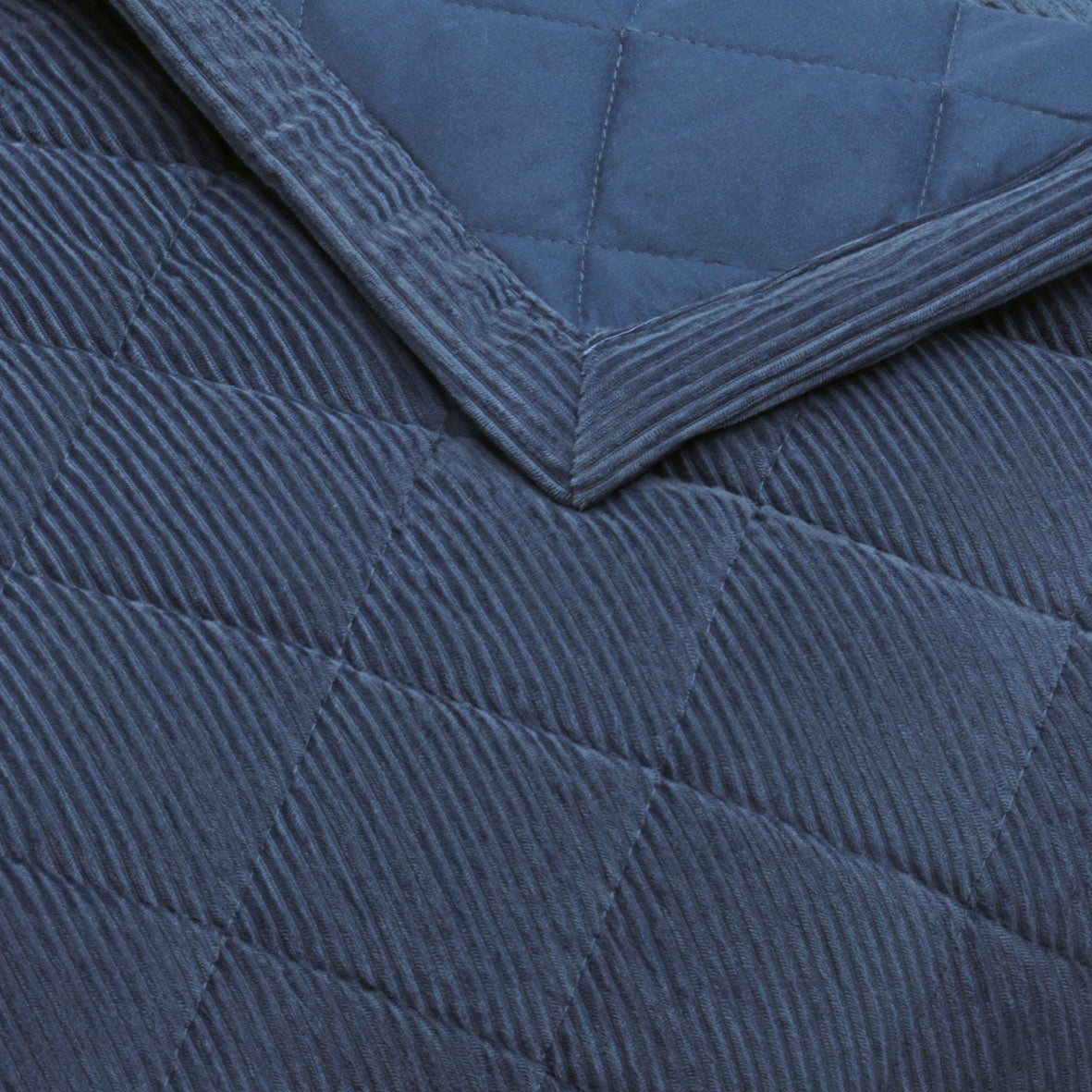 Couvre-lit velours côtelé - Diamond Bleu - 220 x 250 cm
