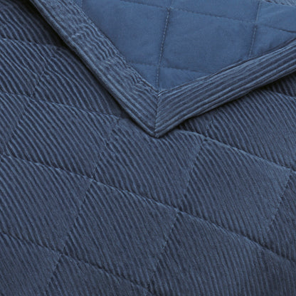 Couvre-lit velours côtelé - Diamond Bleu - 220 x 250 cm