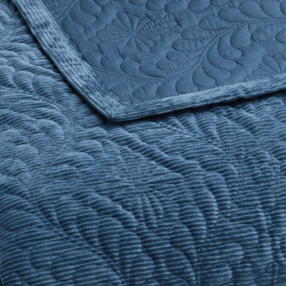 Bedspread corduroy - Flower Blue - 220 x 250 cm