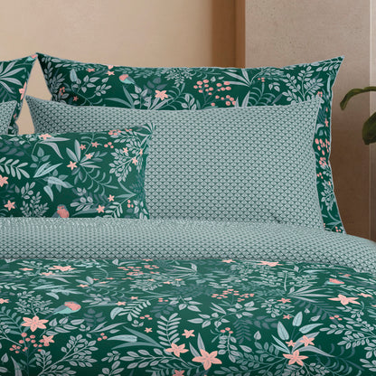 Fitted sheet cotton satin - Arche florale Green
