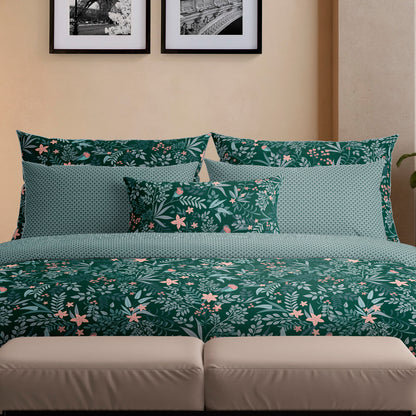 Fitted sheet cotton satin - Arche florale Green
