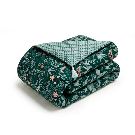 Quilt with tassels Forêt enchantée Green 140 x 200 cm
