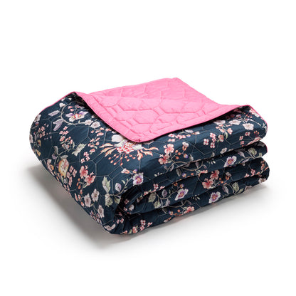 Bedspread XL Jardin secret Dark blue / Pink - 220 x 250 cm