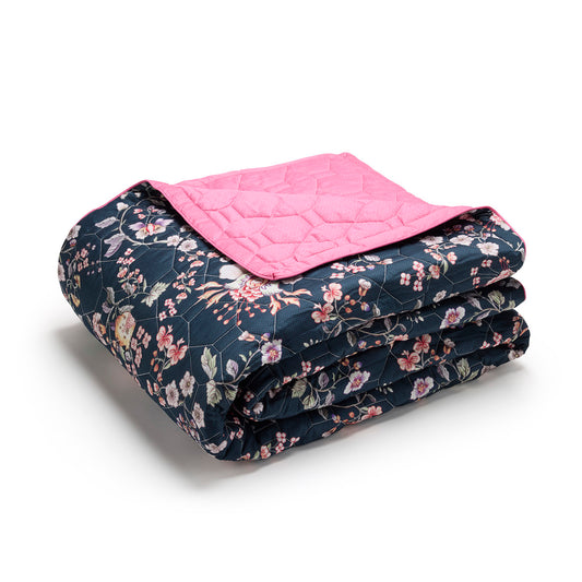 Bedspread XL Jardin secret Dark blue / Pink - 220 x 250 cm