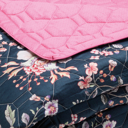 Bedspread XL Jardin secret Dark blue / Pink - 220 x 250 cm