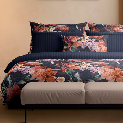 Duvet cover + pillowcase(s) cotton satin - Douceur caramel Dark blue