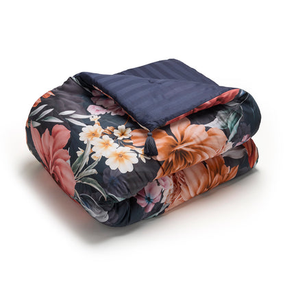 Quilt with tassels Douceur caramel Dark blue - 140 x 200 cm