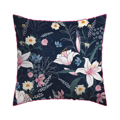 Taie(s) d'oreiller satin de coton - Fleur de minuit Bleu foncé / Rose