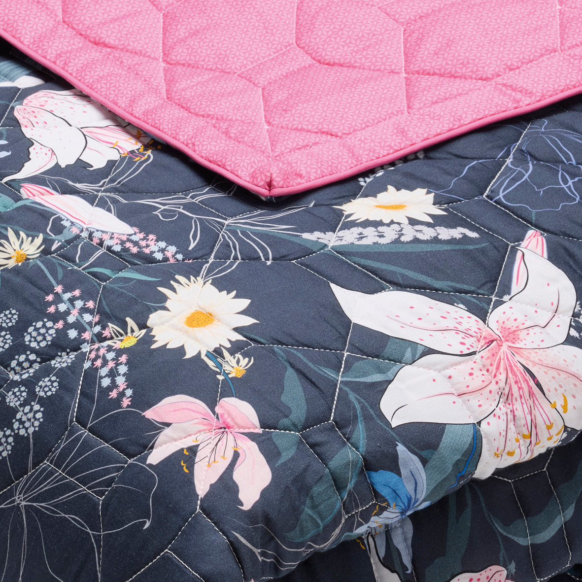 Bedspread XL Fleur de minuit Dark blue / Pink - 220 x 250 cm