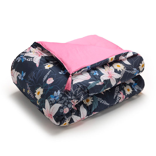 Quilt with tassels Fleur de minuit Dark blue / Pink - 140 x 200 cm