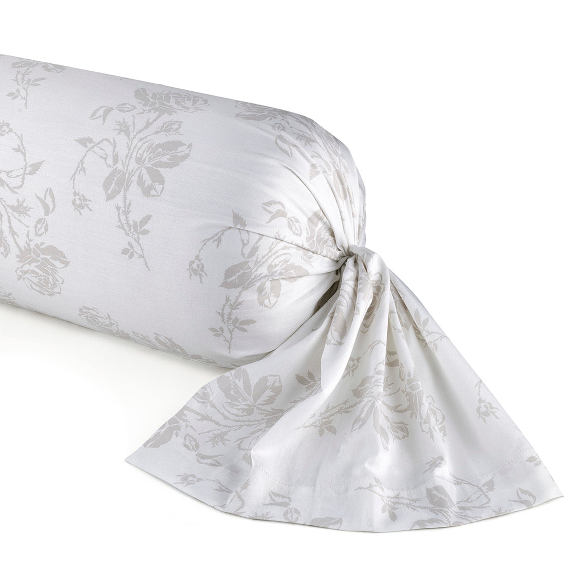Taie de traversin satin de coton - Roses Blanc / Taupe