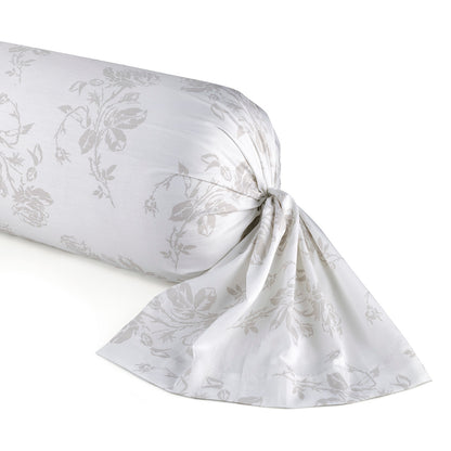 Taie de traversin satin de coton - Roses Blanc / Taupe