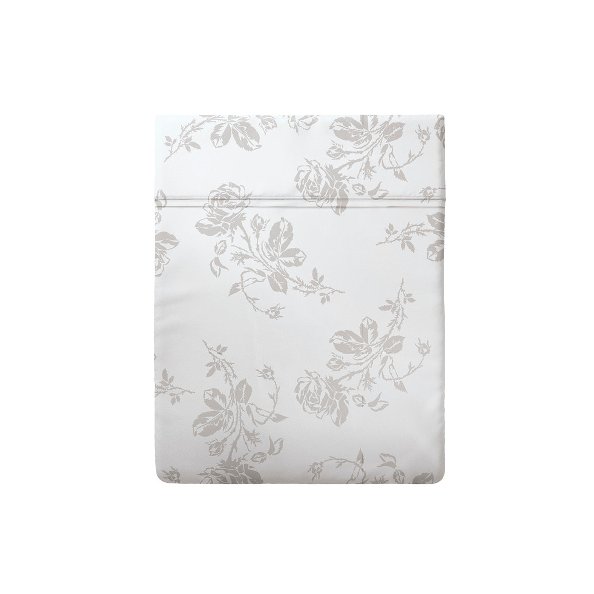 Flat sheet cotton satin - Roses White / Taupe