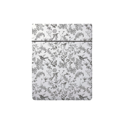 Flat sheet cotton satin - Jardin du colibiri Black grey